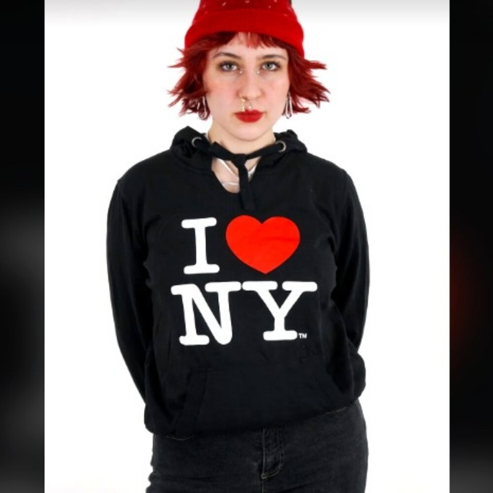 AUTHENTIC LIFE APPAREL Official License "I Love NY" Hoodie Kangaroo Pocket Blk L
